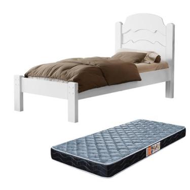 Imagem de Cama De Solteiro Para Quarto MDF Clássica Iris Tradicional Com Colchão