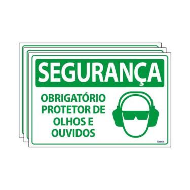 Imagem de Combo 3 Placas De Sinalização Segurança Obrigatório Protetor De Olhos 