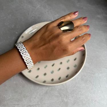 Imagem de Bracelete Corrente Esmaltado Dourado COR:BRANCO - Nilza Biju, Branco