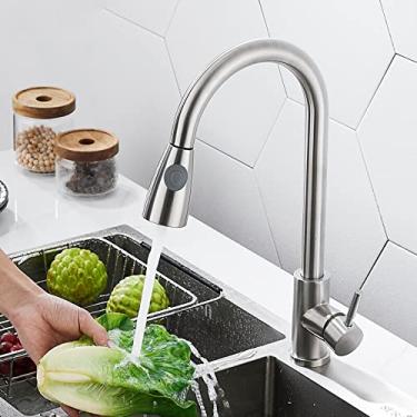 Imagem de Torneira de cozinha preta puxador de furo único giratório 360 graus pia misturador de água torneira do banheiro chuveiro córrego pulverizador dreno, C escovado, China