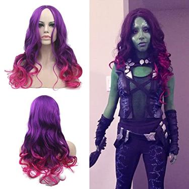 Imagem de IMISSU Personagens de desenho animado Peruca de cosplay longa curly Perucas de fantasia de festa para Halloween & Natal (Rosa Roxo)