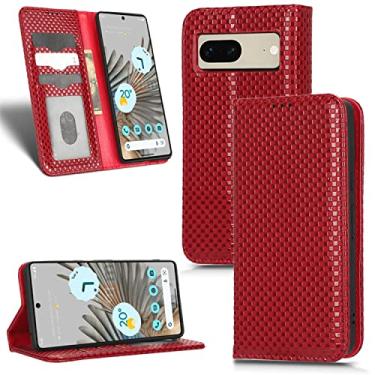 Imagem de Capas de telefone de treliça perolada Google Pixel 7 7 Pro capa de couro luxo slots magnéticos para cartão carteira clipe para telefone Google Pixel 7 7 Pro capas (vermelho, Google Pixel 7)