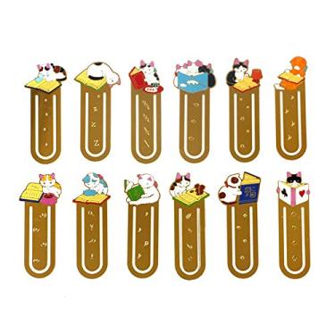 Imagem de Marcador de livro Starte Funny Cute Cat Tema Metal para amantes de gatos Marcador de livros adorável material de escritório escolar para crianças, 12pcs