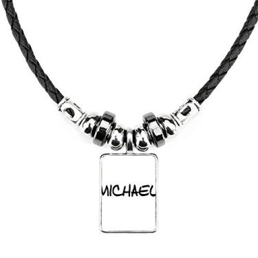 Imagem de DIYthinker Colar de Michael com escrita especial e nome inglês, joias, torque, corda de couro, pingente