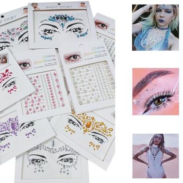 Imagem de Adesivo Autocolante para Rosto e Olhos: Strass Colorido Stickers Face Jewels Carnaval e Festas - 2 Cartelas Sortidas