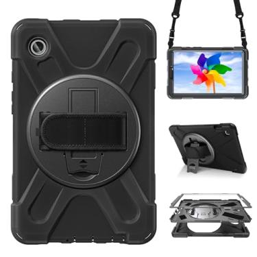 Imagem de Capa à prova de choque para Samsung Galaxy Tab A9 2023 2023 (SM-X110 SM-X115 SM-X117), capa de tablet portátil resistente com alça de suporte giratório 360 e estojo de transporte para cinto de ombro