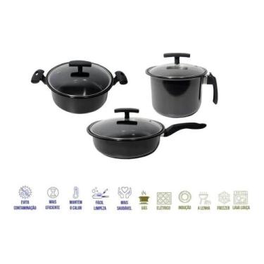 Imagem de Jogo Panelas 3 Peças Cerâmica Indução Cooktop Gás Elétrico - Esmeralda