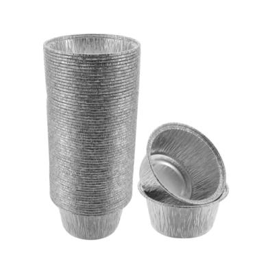 Imagem de zaoalife 50 peças de molde de torta de folha de alumínio descartável, formas redondas de folha de estanho, copos de alumínio, forros de muffin descartáveis, mini formas de torta, recipientes de