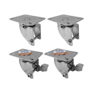 Imagem de Kit 4 un suporte garfo giratório freio 3 pol p/ rodízio - AJAX