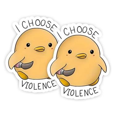Imagem de Adesivo de vinil I Choose Violence Duck – Pacote de 2 (12,7 cm) – Adesivo Angry Cute Bird para laptop, janela de carro, garrafa de água, caderno, capacete – Descasque e cole removíveis