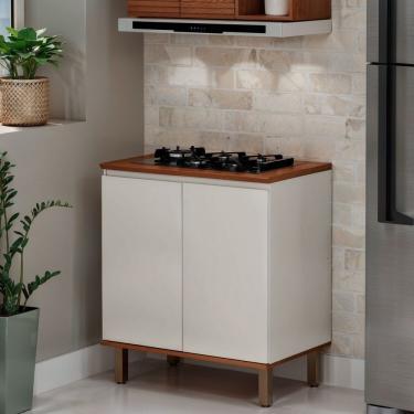 Imagem de Balcão De Cozinha Com Tampo Para Cooktop 100% Mdf Com 2 Portas Detalhes Em 45 Graus Off White-canela