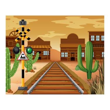 Imagem de ZZBYSM Tema ferroviário ocidental de 3,5 x 2,5 m, cenário de travessia de trem do deserto, cenário de travessia 150 x 90 cm, faixa de fundo de festa BY367