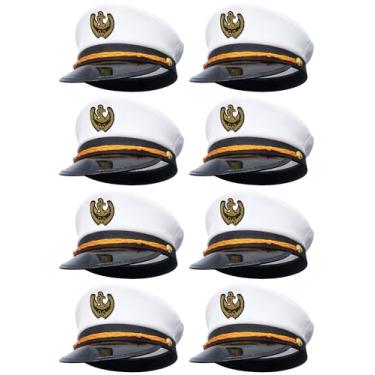 Imagem de SGBETTER 8 Peças Chapéus De Capitão Ajustáveis Brancos Marinheiros Marinhos Bonés Almirante Para Festa Temática Iate Acessório Fantasia