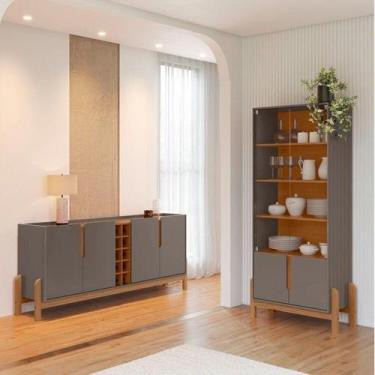 Imagem de Buffet 190cm e Cristaleira com Pés de Madeira Maciça Lizz - Casa D