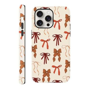 Imagem de Yomjew Linda capa de telefone com laço de outono para iPhone 15 Pro Max 17.0 cm, marrom outono coquete fita laço padrão impressão design fosco capa de telefone à prova de choque TPU macio proteção PC