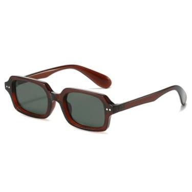 Imagem de Óculos de sol retangulares pequenos da moda, masculinos, retrô, com rebites, uv400, feminino, cor gelatinosa, gradiente (marrom, verde escuro)
