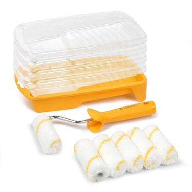 Imagem de Voomey Kit de rolo de tinta, capas de rolo de tinta de microfibra de 5 cm, pacote com 12, rolos de tinta pequenos com bandeja e moldura de rolo para retoque de pintura de parede, porta, armário