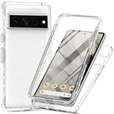 Imagem de Capa transparente de proteção total de 360° com protetor de tela integrado para Google Pixel 8 Pro, capa fina de TPU e PC, bordas elevadas, aderência antiderrapante, design de camada dupla à prova de