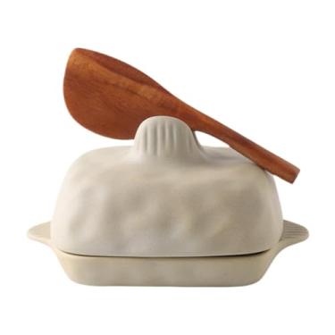 Imagem de DimyFew Manteigueira organizadora decorativa à prova de poeira, recipiente para guardar queijo e manteiga com tampa para geladeira de hotel de fazenda