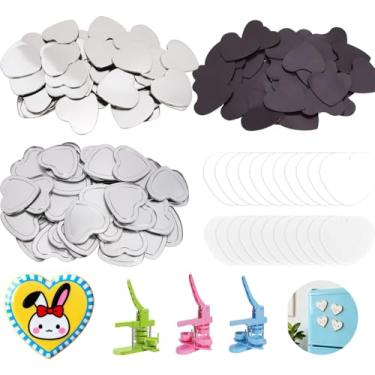 Imagem de 50 conjuntos de suprimentos de ímã de geladeira em forma de coração para máquina de fazer botões, formato de coração de 58 mm, inclui capa de metal, capa traseira de botão, ímã macio, filme