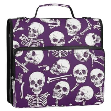 Imagem de CEBUGI Fichário de 3 anéis com zíper com alça de ombro, pasta de arquivo expansível de 3,8 cm, anéis D, para escola, escritório, caveiras