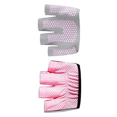 Imagem de Akozon Luvas Femininas de Micro Yoga Pilates – Luvas de Treino de Fitness Minimalistas Antiderrapantes Com Meio Dedo para Maior Aderência e Equilíbrio (Rosa M 18cm/7,1 pol.)