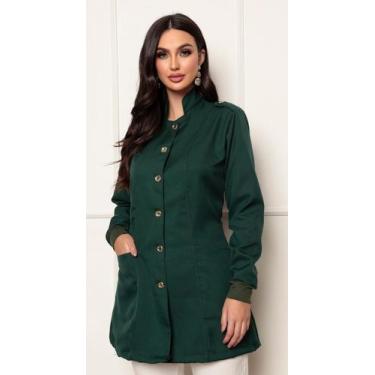 Imagem de Jaleco Acinturado Oxford Punhos Gola Padre Verde Musgo Bless - Gardeni