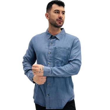 Imagem de Camisa Hering Jeans Manga Longa Masculina, M, Jeans
