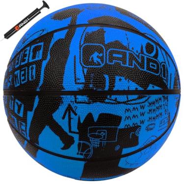Imagem de AND1 Street Art 27.5 Basquete: Bola de borracha de tamanho juvenil para uso interno e externo, construção de canal profundo e durabilidade, ideal para meninos e meninas de 9 a 11 anos, inclui bomba de