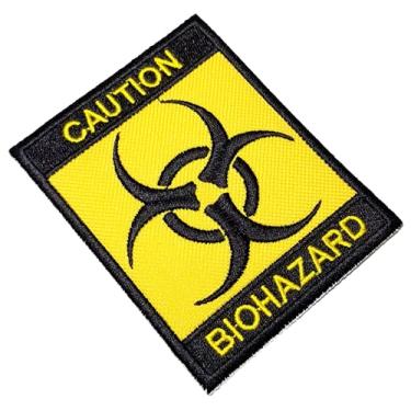Imagem de BR44 Sinal de perigo biológico veneno tóxico bordado ferro ou costura 8 cm x 10 cm triangular patch 1 pç