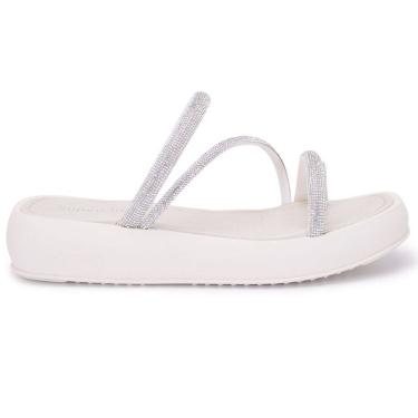 Imagem de Papete Sandália Confortável off White Feminina Verão Brilho