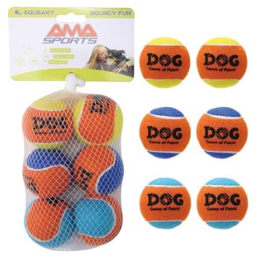 Imagem de AMA SPORT Bolas de tênis estridentes para cães pequenos de 5 cm para jogar e buscar, brinquedos para treinamento, exercício, salto alto, pacote com 6 (multicolorido A)