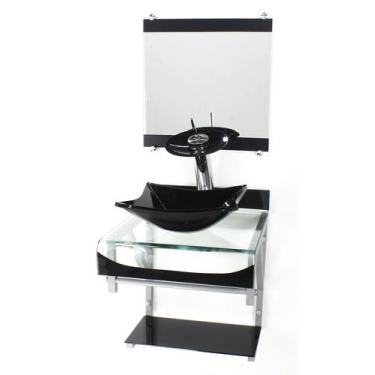 Imagem de Gabinete de vidro 40cm para banheiro curvado duplo pc cuba quadrada  c