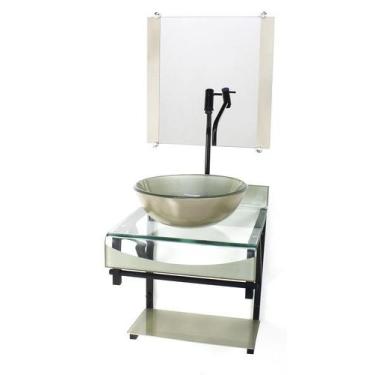 Imagem de Gabinete de vidro 40cm para banheiro curvado duplo pp cuba redonda cha