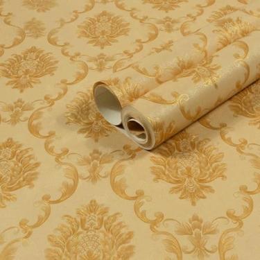 Imagem de Papel de parede clássico padrão floral não tecido PVC impermeável material espesso não autoadesivo adequado para uso doméstico em salas de estar quartos e estudos amarelo.