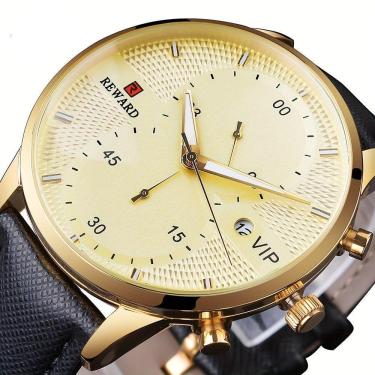 Imagem de Relógio Preto Dourado De Luxo - Cronômetro Com Pulseira De Couro Dourado