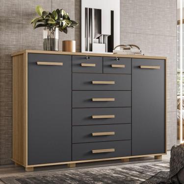 Imagem de Cômoda 2 Portas 7 Gavetas Fontana Albatroz Móveis Marrom/Titanium