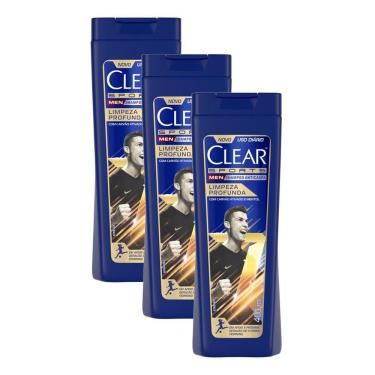 Imagem de Shampoo Anticaspa Clear Sports Men Limpeza Profunda 400ml | Kit com três unidades