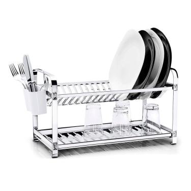 Imagem de Escorredor 20 Pratos Inox Montado com Porta Talheres Plástico