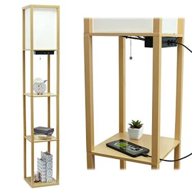 Imagem de Simple Designs LF1037-TAN Organizador Prateleira de Armazenamento com 2 Portas, 1 Tomada de Carregamento e Abajur de Chão USB Etagere, Tan