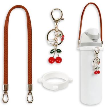 Imagem de Conjunto de alça de alça e pingente de cereja para garrafa de água Owala 680 g, 947 g, 1,13 g, Owala Kids, copo de café Owala, Owala FreeSip, para acessórios Owala e acessórios Stanley Cup (couro