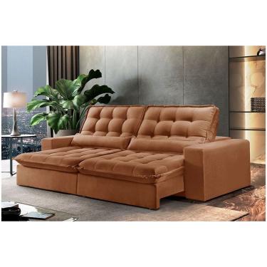 Imagem de Sofá 3 Lugares Retrátil Orion 2.30m Veludo Terracota Móveis Mix Terracota