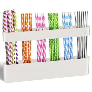 Imagem de Suporte de canudo de silicone para porta de armário com fita dupla face, dispensador e organizador de canudo reutilizável para balcão de cozinha, armário ou freezer, adequado para cafeterias