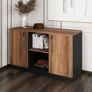 Imagem de Armário para Escritório 120x72cm Multiuso Baixo com Chave 25mm Credenza Espresso Móveis Nogal/Preto