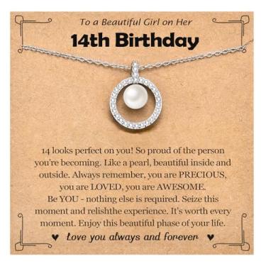 Imagem de EPIRORA Presentes de aniversário para meninas, 7º/8º/9º/10º/11º/12º/13º/14º/15º/16º/18º Bady Jewelery apresenta ideias para filha, neta, irmã sobrinha, amigas, 41 + 5 cm colar de pérolas ajustável