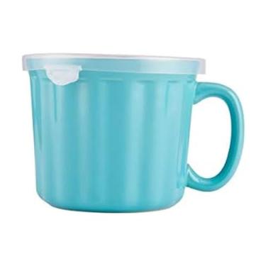 Imagem de Farberware Baker's Advantage Caneca de sopa de cerâmica com tampa, 1 unidade (pacote com 1), azul-petróleo