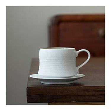 Imagem de Caneca 209.8 g Porcelana Xícara de Café e Pires Design Retrô Copo Latte para Latte, Café Mocha, Caneca de Café (Cor: Branco)