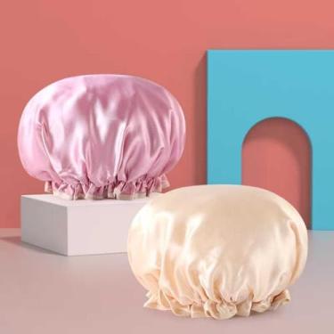 Imagem de Touca de Banho de Cetim Camada Dupla - Proteção e Conforto para Cabelos