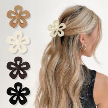 Imagem de Pacote com 4 clipes de garra de flores para mulheres, grampos de cabelo de flores grandes, grampos de cabelo fofos para cabelo fino e grosso, fixação forte, antiderrapante, acessórios de cabelo