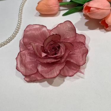 Imagem de Grampo de cabelo com flor gradiente para mulheres, acessório diário, acessório de viagem, acessório de estilo para piquenique na primavera ou uso em fotos